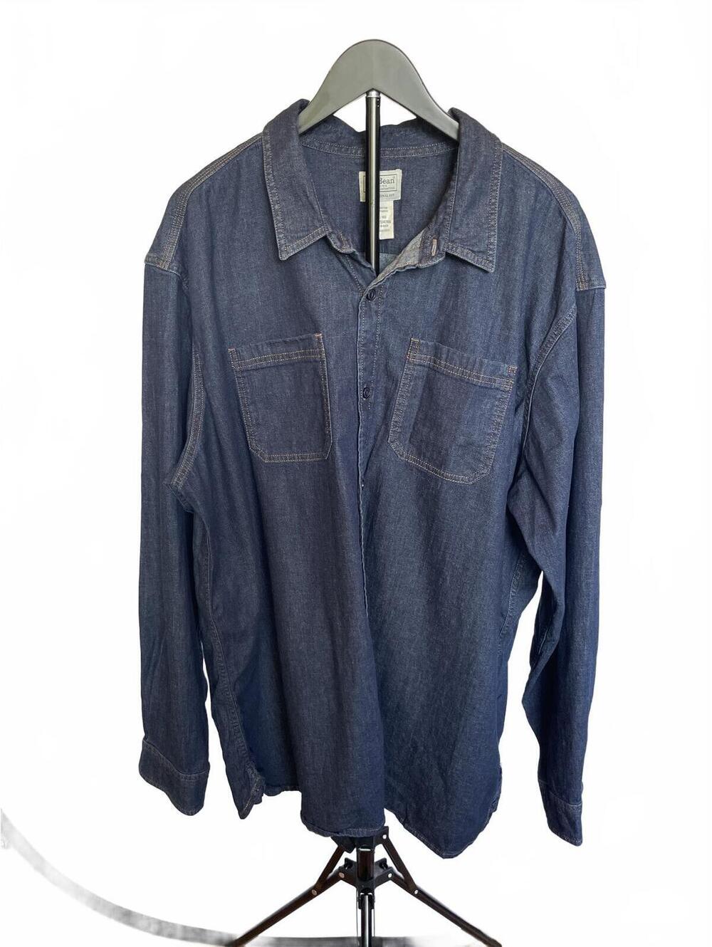 LL Bean Denim Button Down Shirt XXL Dark Wash